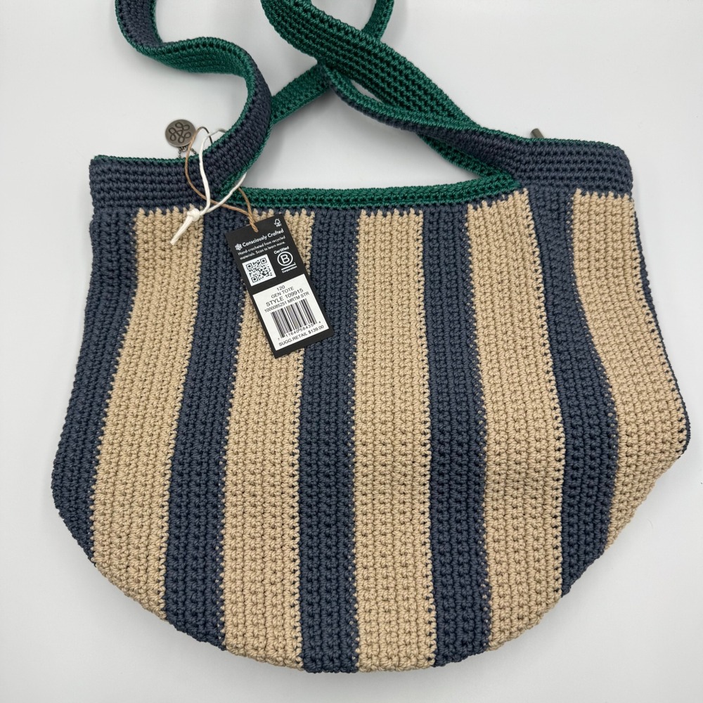 The Sak Gen Tote Bag Women's Green Beige Striped Crochet Recycled 109915 - Picture 2 of 12
